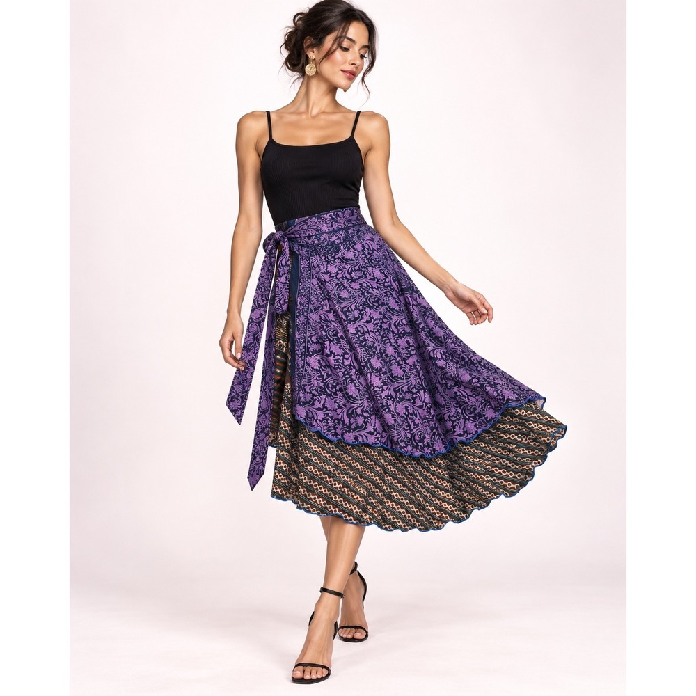 Boho Paisley Silk Reversible Wrap Skirt